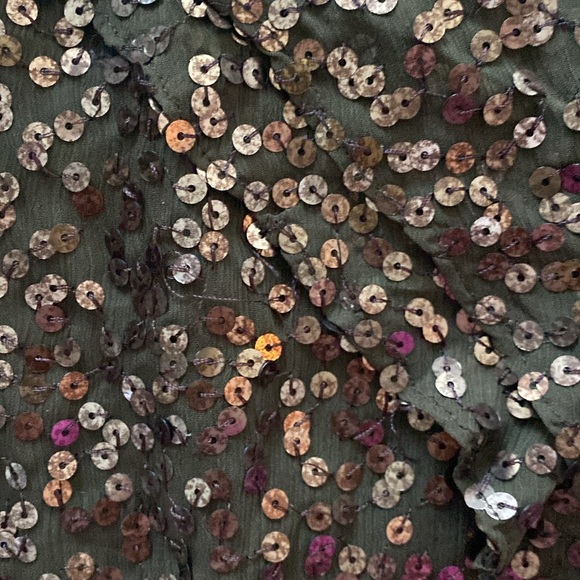 Coldwater Creek Sequin Dark Olive Green V Neck Top Size xs - Picture 5 of 8